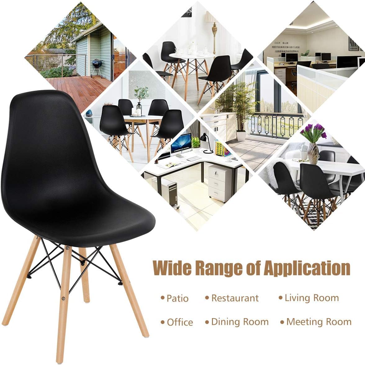 GOFLAME DSW Modern Dining Chairs Set of 4 - Shell Plastic Seat with Sturdy Wooden Legs, Armless Kitchen Side Chairs for Dining Room, Living Room, Bedroom - Black | Perfect for Small Spaces, Breakfast Nook & Apartment Dining