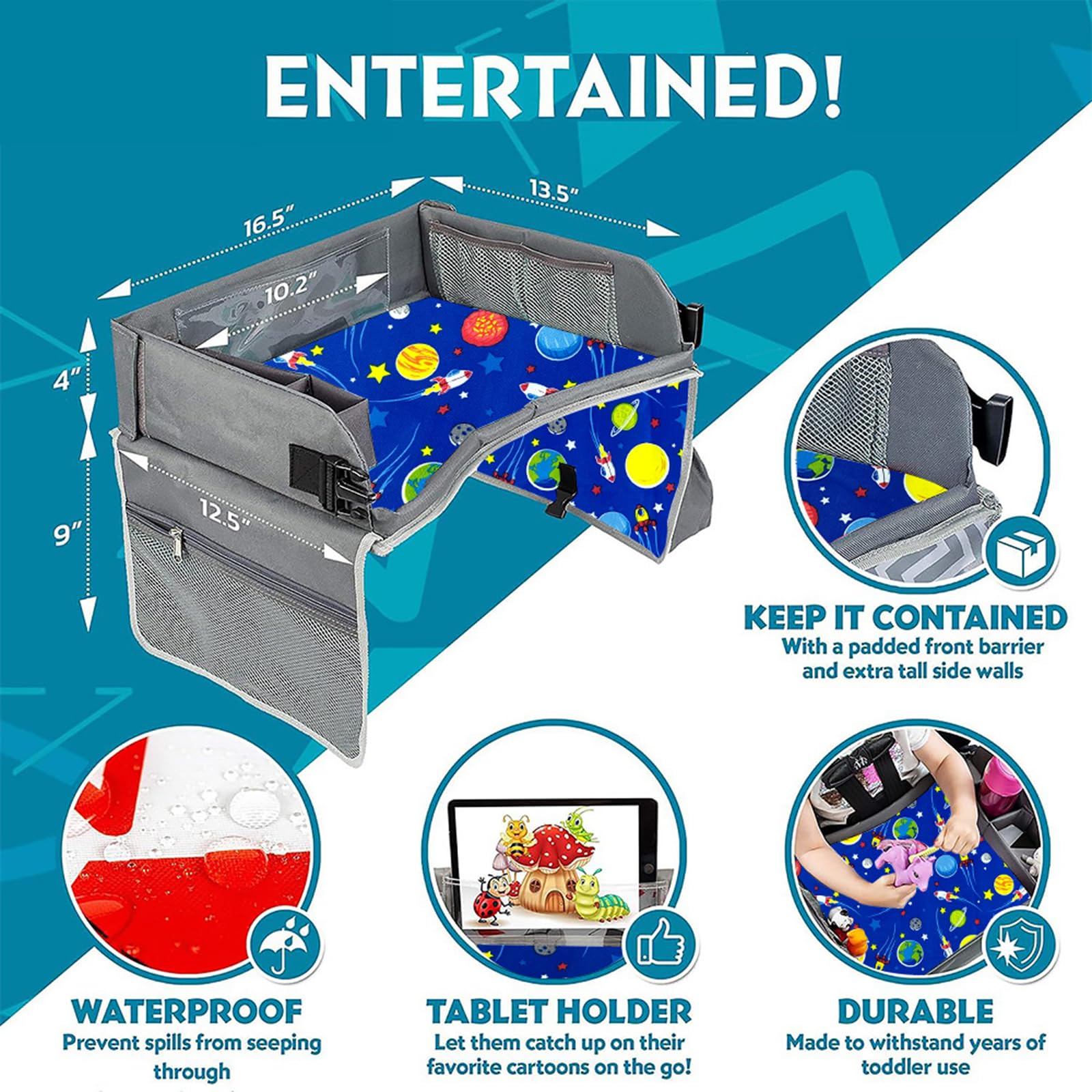 **Multifunctional Kids Travel Tray for Toddler Car Seat - Portable Activity Tray for Boys & Girls - Essential Road Trip Accessories for Cars, Airplanes & Booster Seats - Perfect for Snacks, Toys & Learning on the Go**