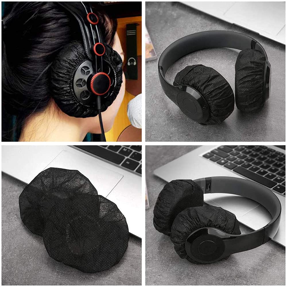 100-Piece Non-Woven Stretchable Earbud Covers & Ear Pad Protectors - Universal Fit for Most Earphones & Gaming Headsets (Black) - Hygienic Protection for Workouts, Travel & Daily Use