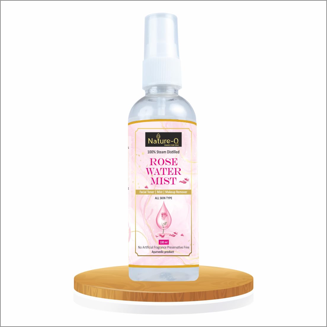 Nature-Q 100% Pure Steam Distilled Rose Water Face Mist (100ml) - Gulab Jal Ayurvedic Hydrating Toner for Glowing Skin - Chemical Free & Natural - Pack of 2 - Perfect for Daily Skincare, Makeup Setting & Summer Refreshment