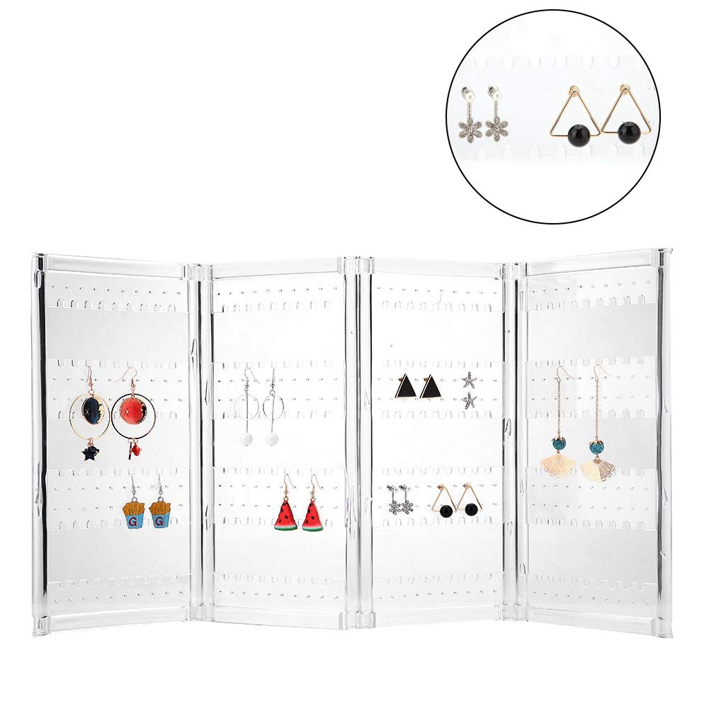 Foldable 4-Panel Jewelry Display Stand - Transparent Earring Organizer & Storage Rack for Ear Studs, Perfect for Boutique, Craft Shows and Home Decor (Transparent)