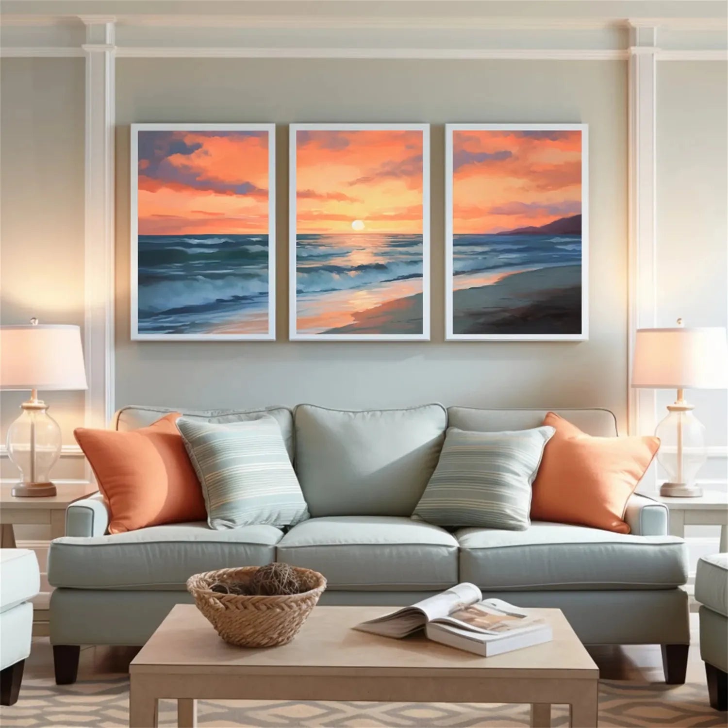 Ocean and Sky Painting Set of 3 - Coastal Wall Art Decor for Living Room, Bedroom & Office | Modern Seascape Canvas Prints | Home & Office Wall Decor