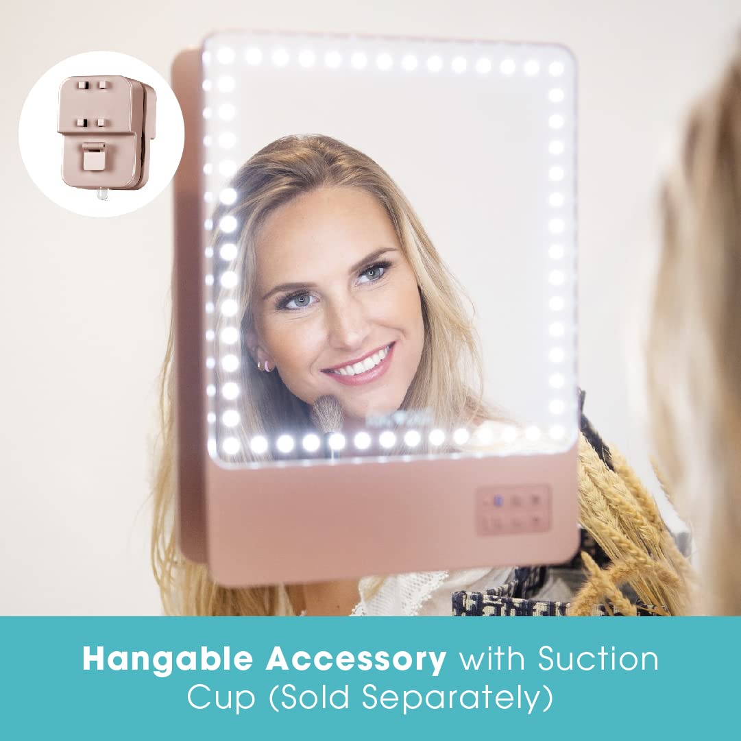 Glamcor Riki Skinny Smart Vanity Mirror with HD LEDs - 10X Magnifying Mirror Attachment, Phone Holder & Bluetooth Control (Rose Gold) | Perfect for Makeup, Skincare & Hair Styling at Home or Salon