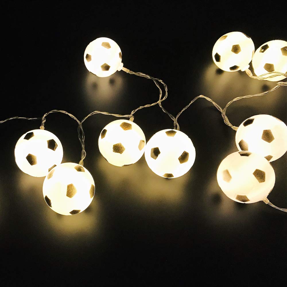 20-Light Battery-Operated Football/Soccer LED String Lights - 3M/9.8ft Warm White - Perfect for Indoor/Outdoor Halloween, Christmas, Thanksgiving Parties, Kids Bedroom & Home Decorations - Ideal for Sports-Themed Events, Birthday Celebrations & Game Room Lighting