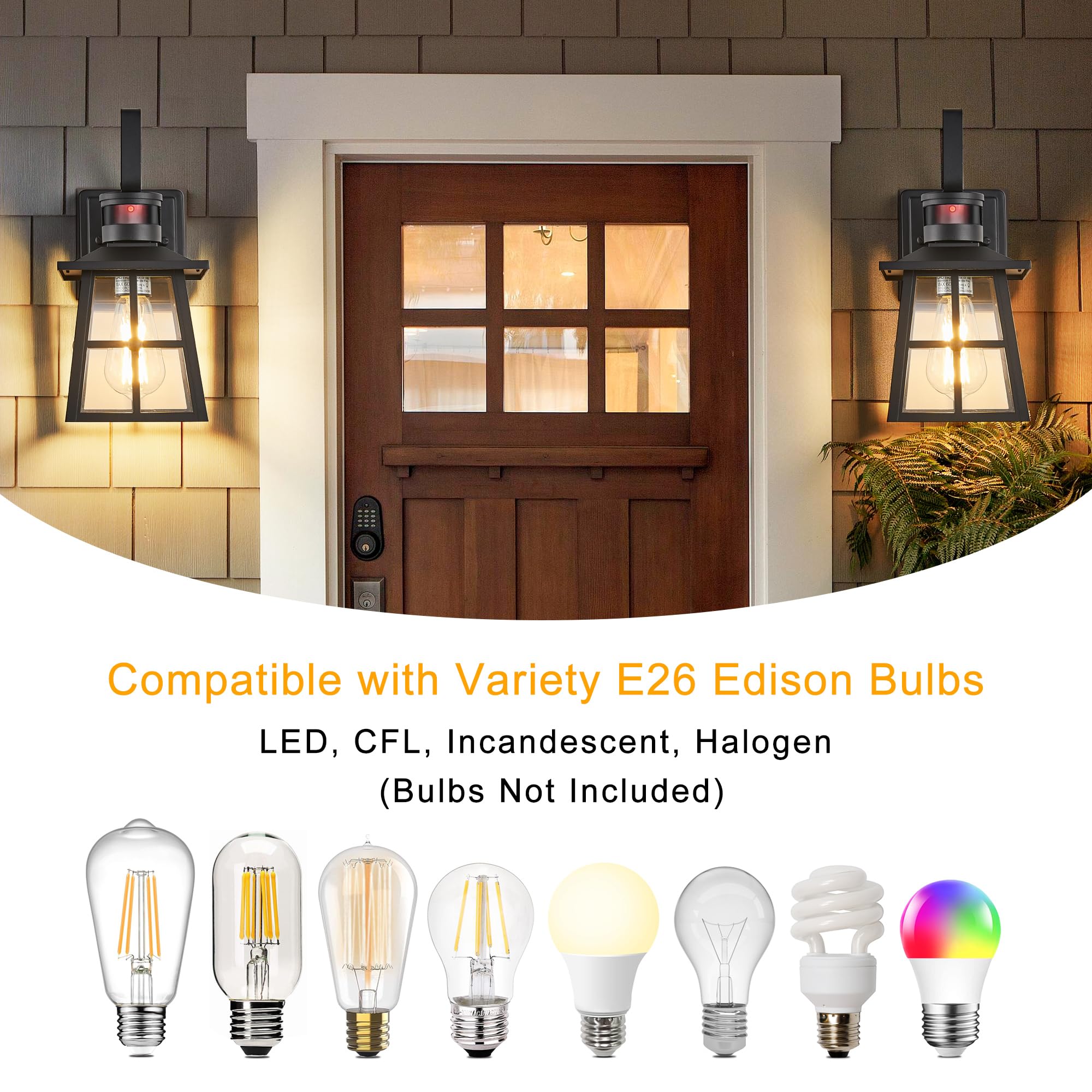 Dusk to Dawn Outdoor Wall Light with GFCI Outlet - 3 Lighting Modes, Waterproof & Anti-Rust Exterior Sconce - Perfect for Front Door, Patio, Garage, and Entryway Lighting