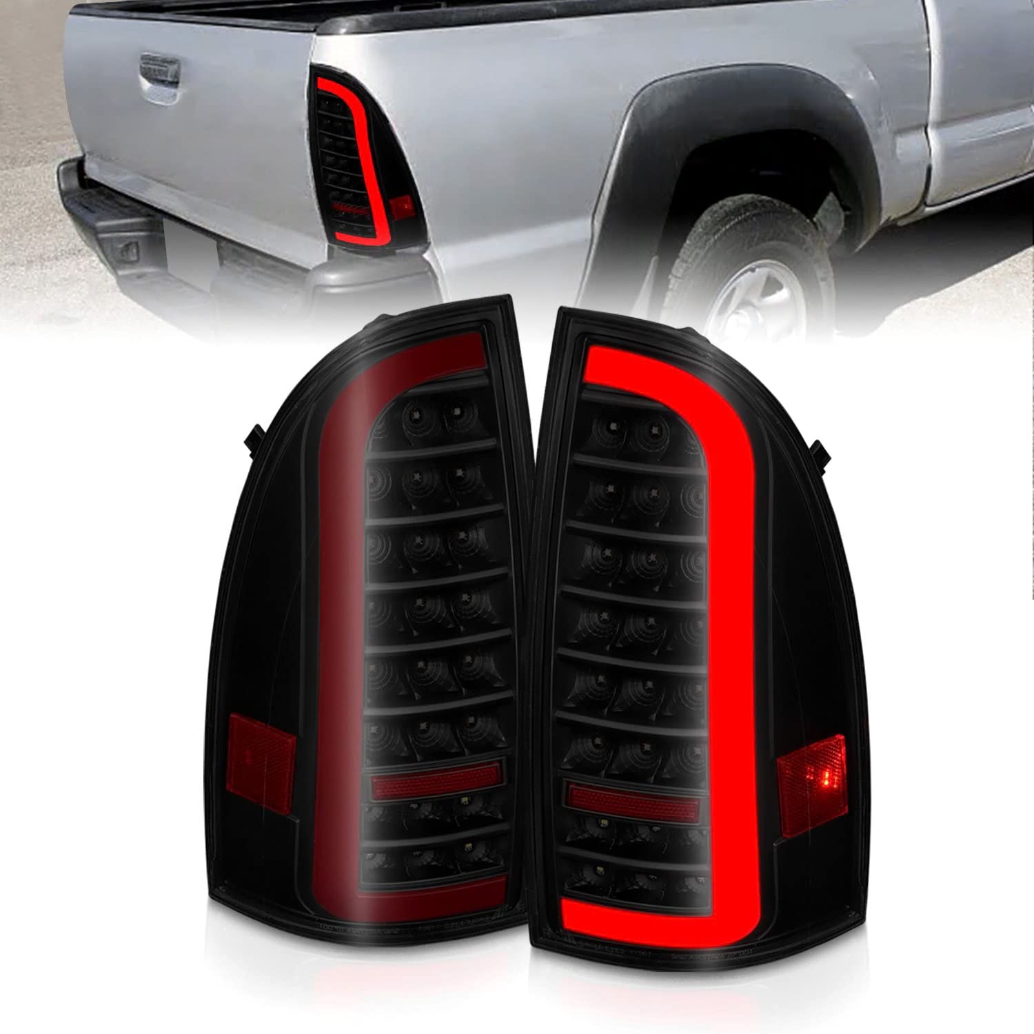 ANZO USA ANZO - 05-15 Toyota Tacoma Full LED Tail Lights with Light Bar & Sequential Turn Signals - Black Housing & Clear Lens (Part #311427) - Upgrade Your Truck for Night Driving & Enhanced Safety