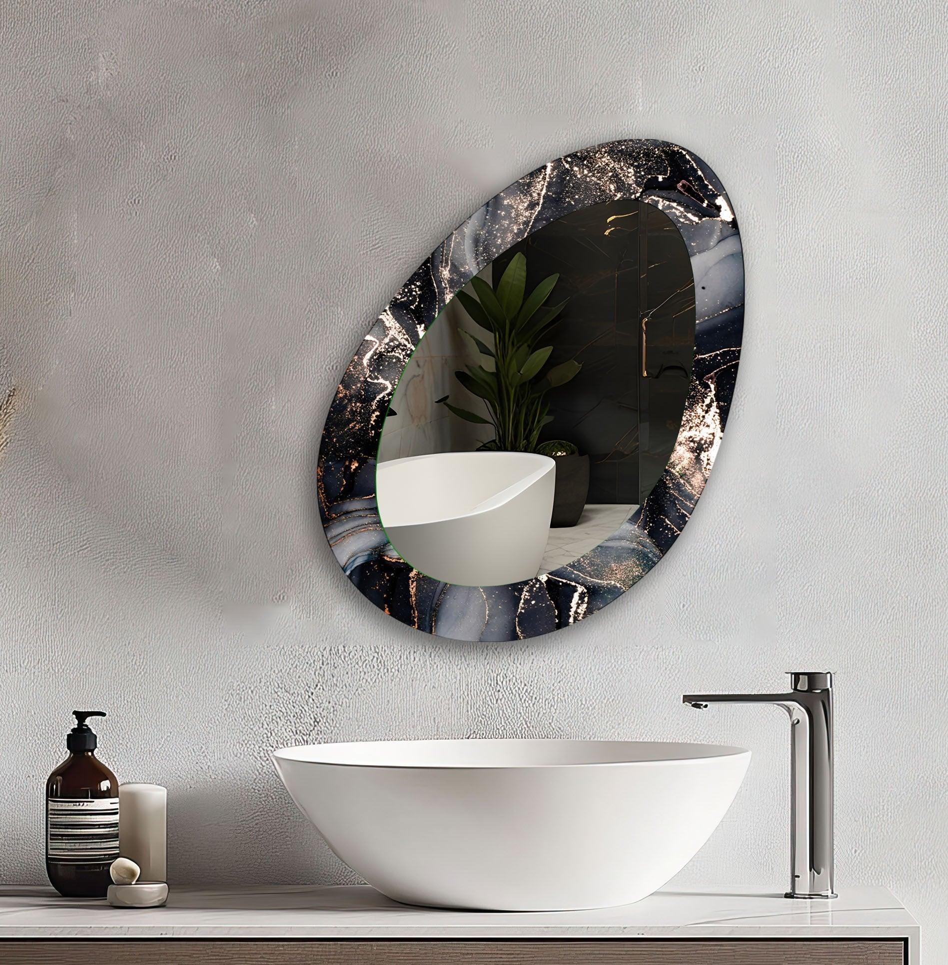 Elegant Black Marble Wall Mirror - Large Framed Decorative Mirror for Living Room, Bedroom & Entryway - Perfect for Home Decor & Vanity