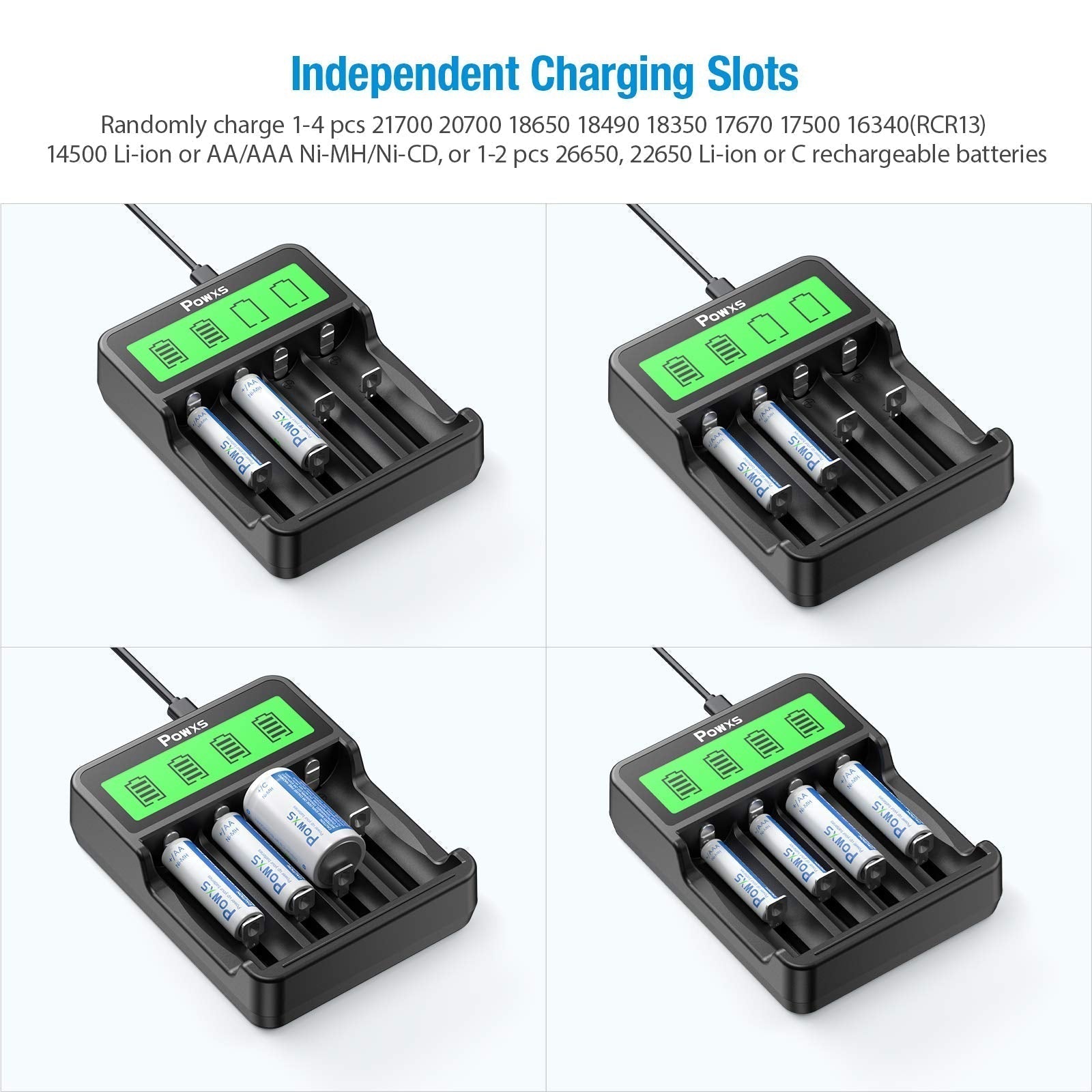 Universal 4-Slot Battery Charger with 4 Pcs 14500 Li-ion Rechargeable Batteries - Fast Charging for Flashlights, Cameras & Electronics