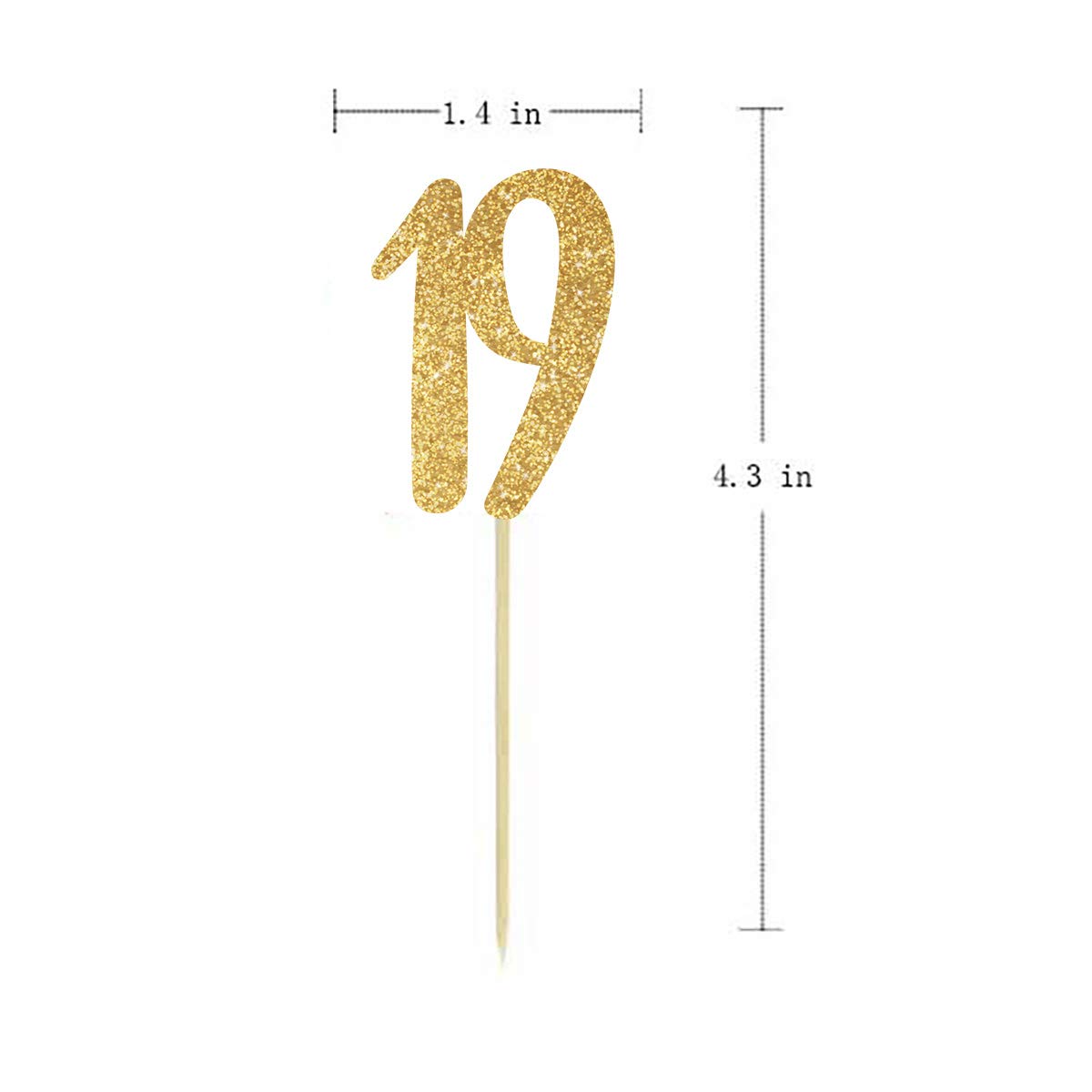 24-Pack Gold Happy 19th Birthday Cupcake Toppers - Glitter Number 19 Party Decorations for Teen Birthday Cakes & Cupcakes