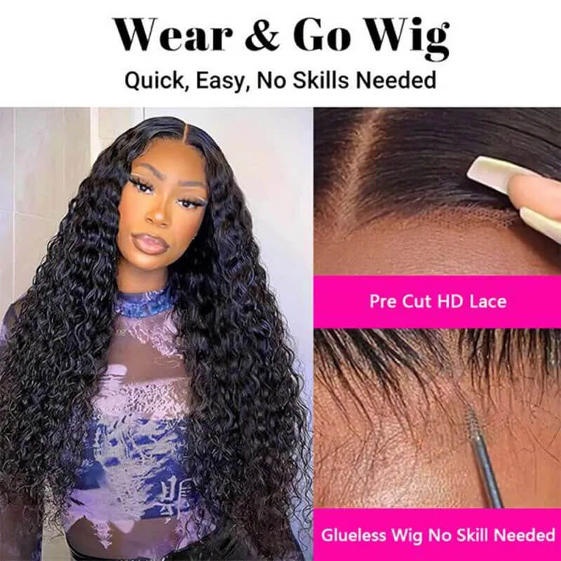 Eullair Wear Go Glueless Wig - Water Wave 6x4 5x5 HD Lace Closure Human Hair Wigs for Women | Pre-Cut Lace, Natural Hairline & Beginner Friendly | Perfect for Daily Wear, Parties & Special Occasions