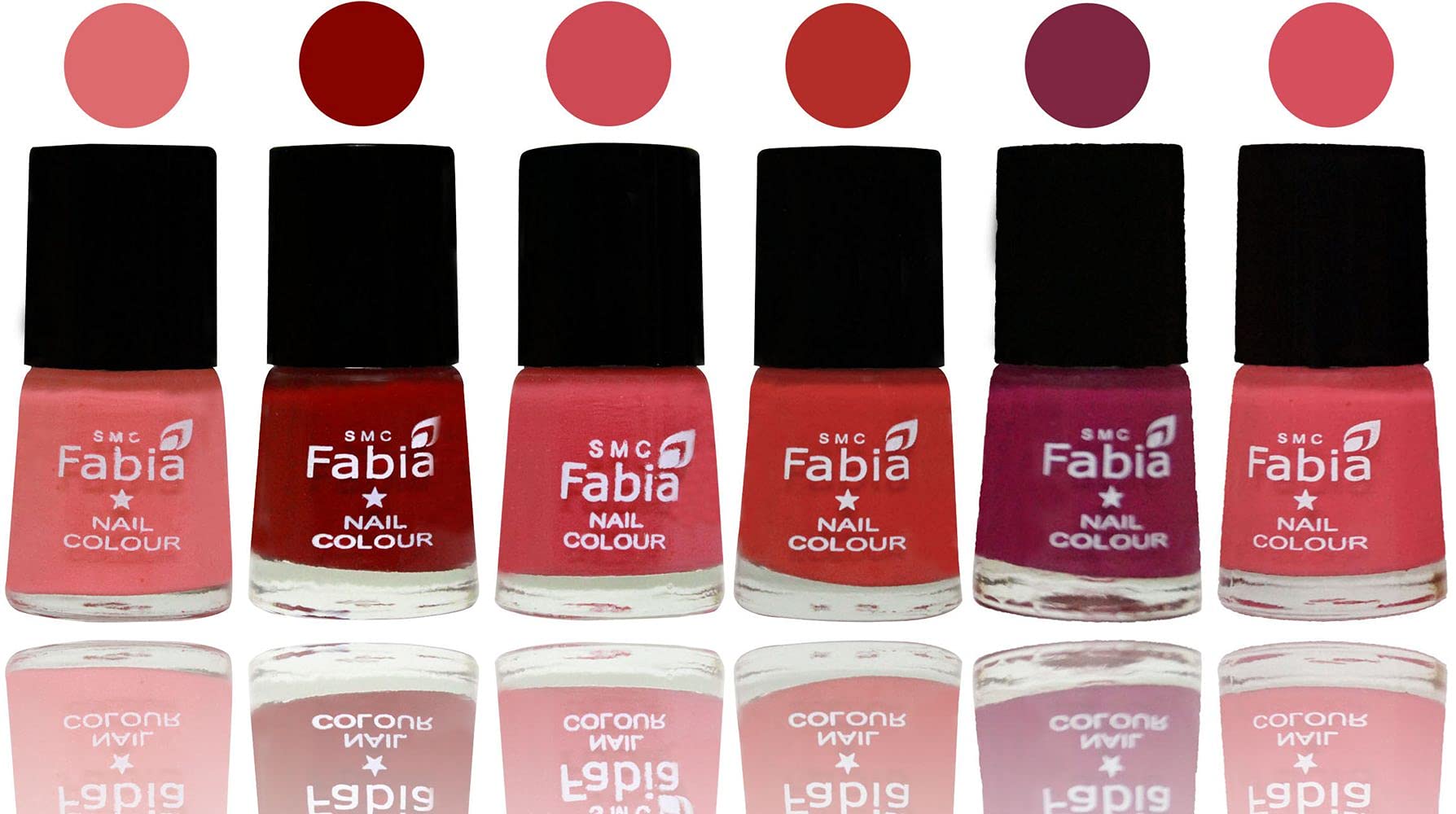 SMC Fabia Shine Bright Glossy Nail Polish Set - 6 Vibrant Colors (03218) | Long Lasting Nail Paint for Manicure, Pedicure & Nail Art | Perfect for Parties, Weddings & Everyday Wear