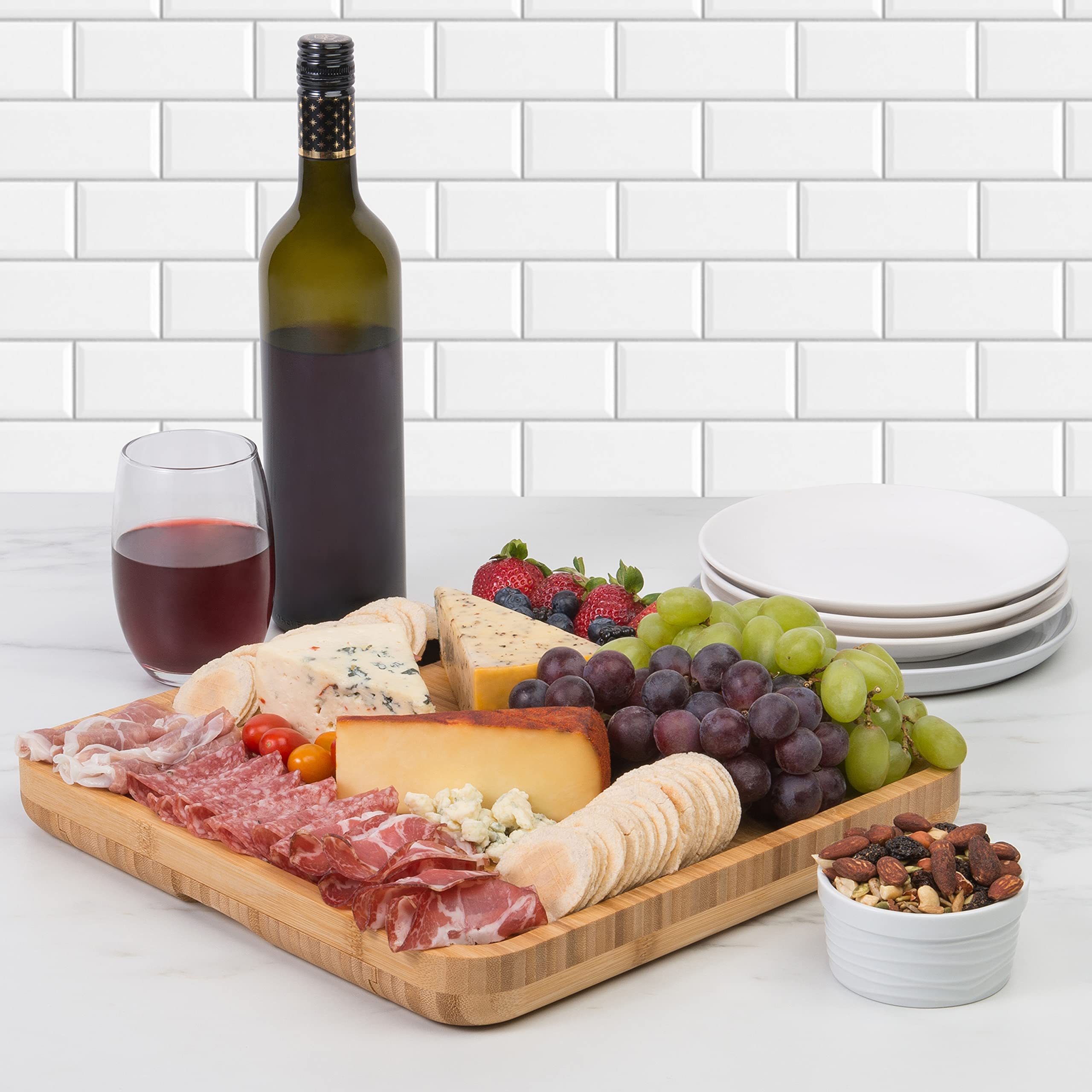 Premium Bamboo Cheese Board Set with Knives, Slate Labels & Chalk Marker - Elegant Charcuterie Platter for Entertaining | Perfect Gift for Wine Lovers, Bridal Showers & Weddings | Includes Drawer Storage & Travel Bag for Picnics & Parties