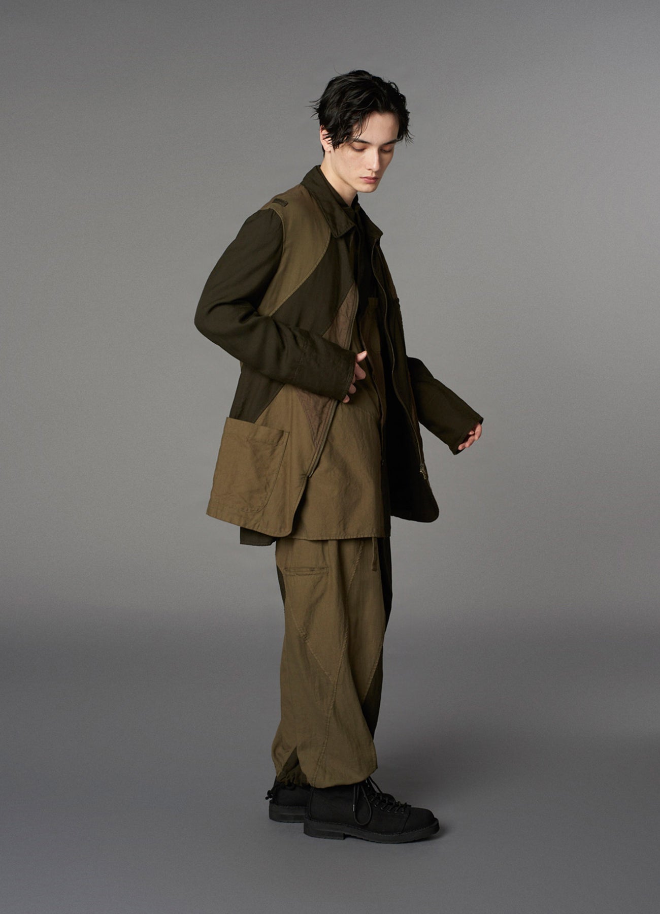 Cubism Patchwork Product Dyed Switching Zip Jacket - Stylish Unisex Outerwear for Casual Wear & Street Fashion