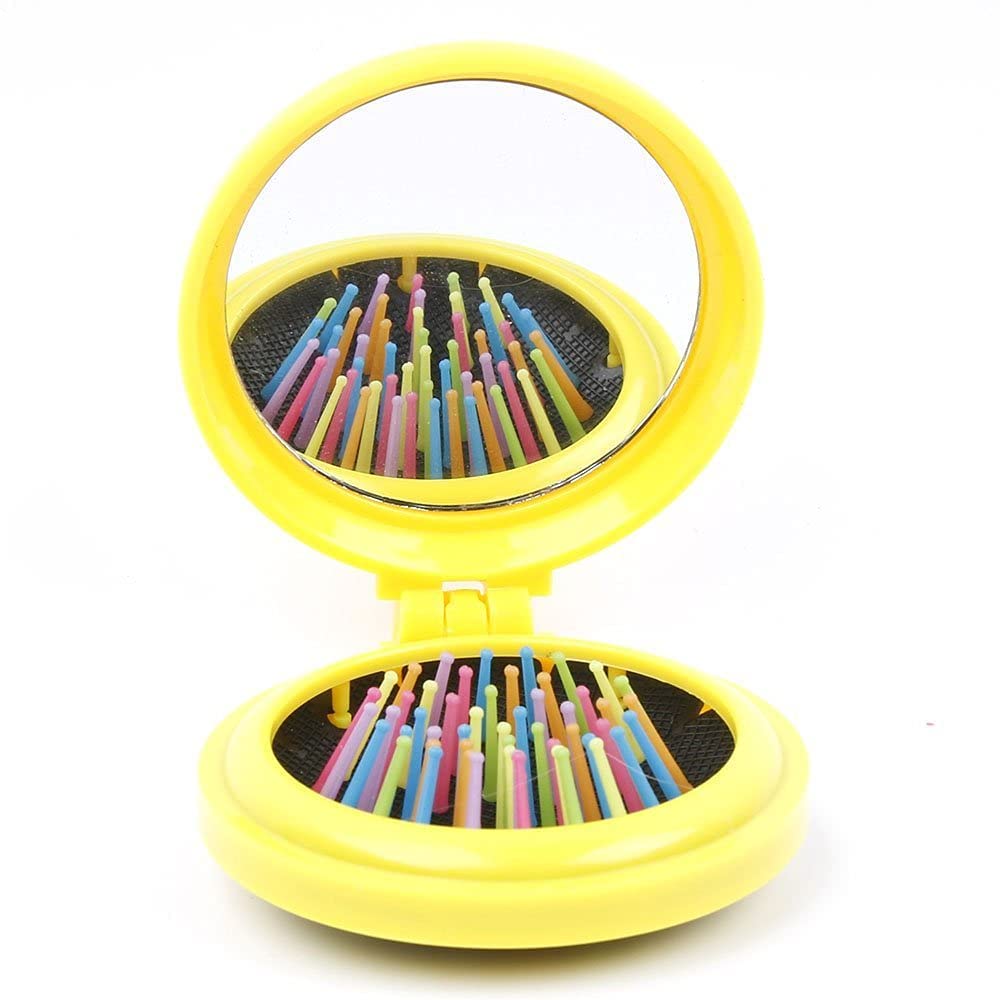 DiaryTown 4 Pack Mini Travel Hairbrush with Mirror - Compact Folding Round Hair Brush for Women, Girls & Kids | Cute Panda Design | Portable Hair Comb for Travel, Purse & School Backpack