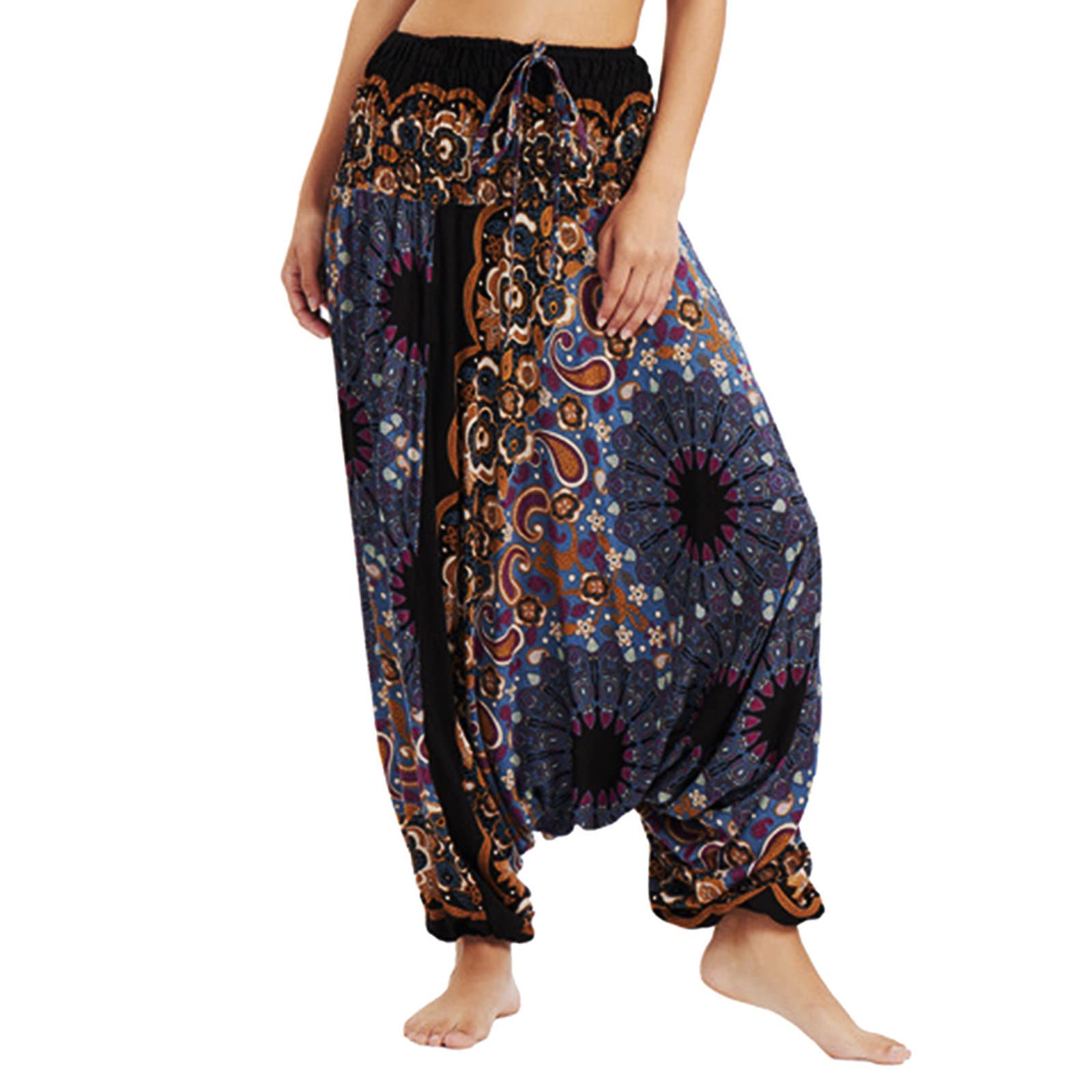 iOPQO Women's Boho Harem Jumpsuit - Loose Casual Yoga Pants with Baggy Fit for Summer | Perfect for Yoga, Lounge Wear & Boho Fashion Outfits
