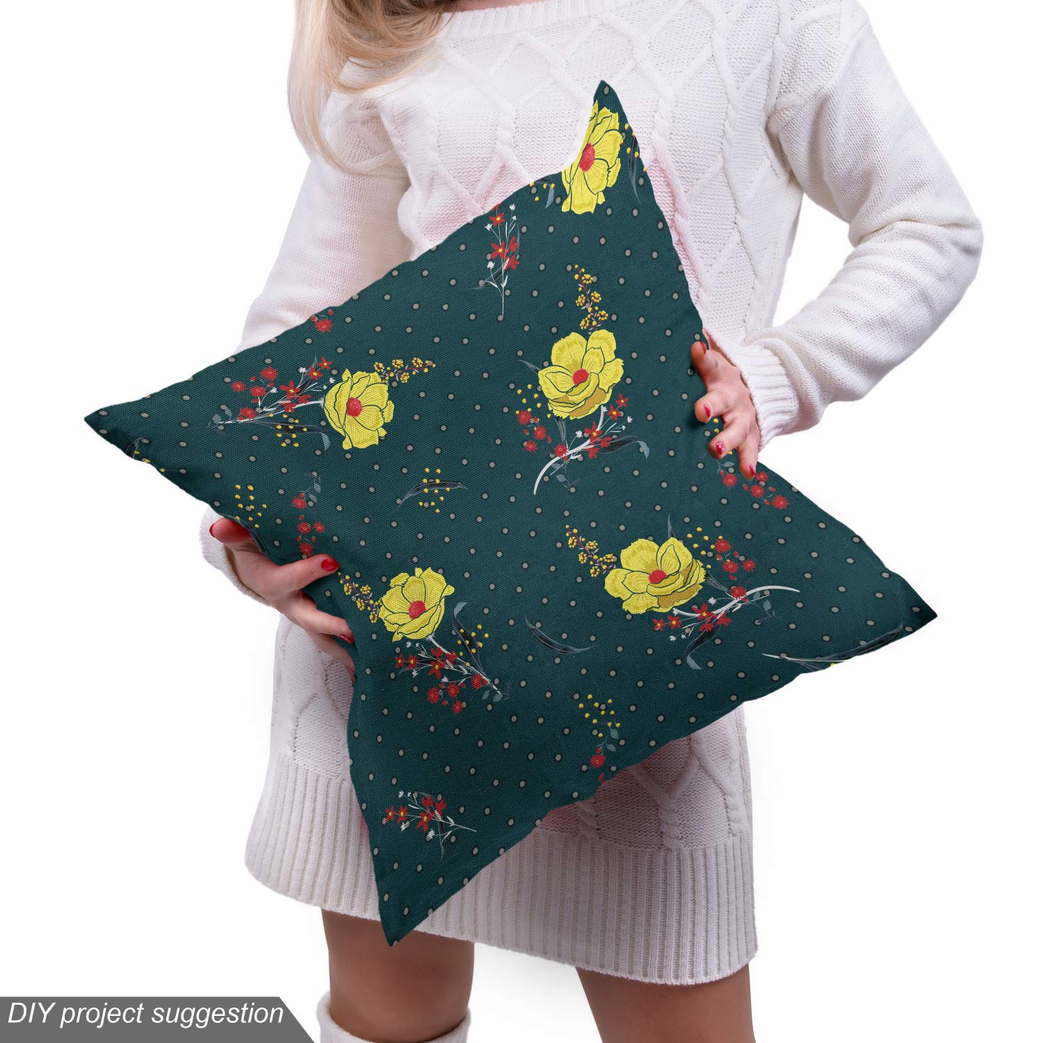 Ambesonne Floral Fabric by The Yard - Nature Style Spring Blooms with Polka Dots Retro Design, Decorative Upholstery Fabric for Sofa, Curtains, Pillows & Home Decor (10 Yards, Hunter Green & Yellow) - Perfect for DIY Projects, Crafting & Home Accents