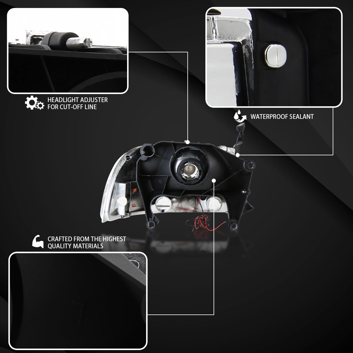 AUTOZENSATION LED Chrome Housing Clear Lens Headlights Pair - Compatible with 1997-2004 Dodge Dakota & 1998-2003 Dodge Durango - Upgrade for Night Driving & Off-Road Adventures