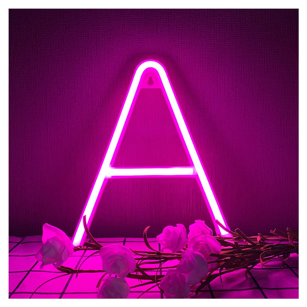 ENUOLI Pink LED Neon Letter A Sign - Battery/USB Powered Alphabet Wall Light for Girls' Room, Wedding & Birthday Party Decor - Custom Neon Word Night Light for Home, Bar, Cafe & Bedroom