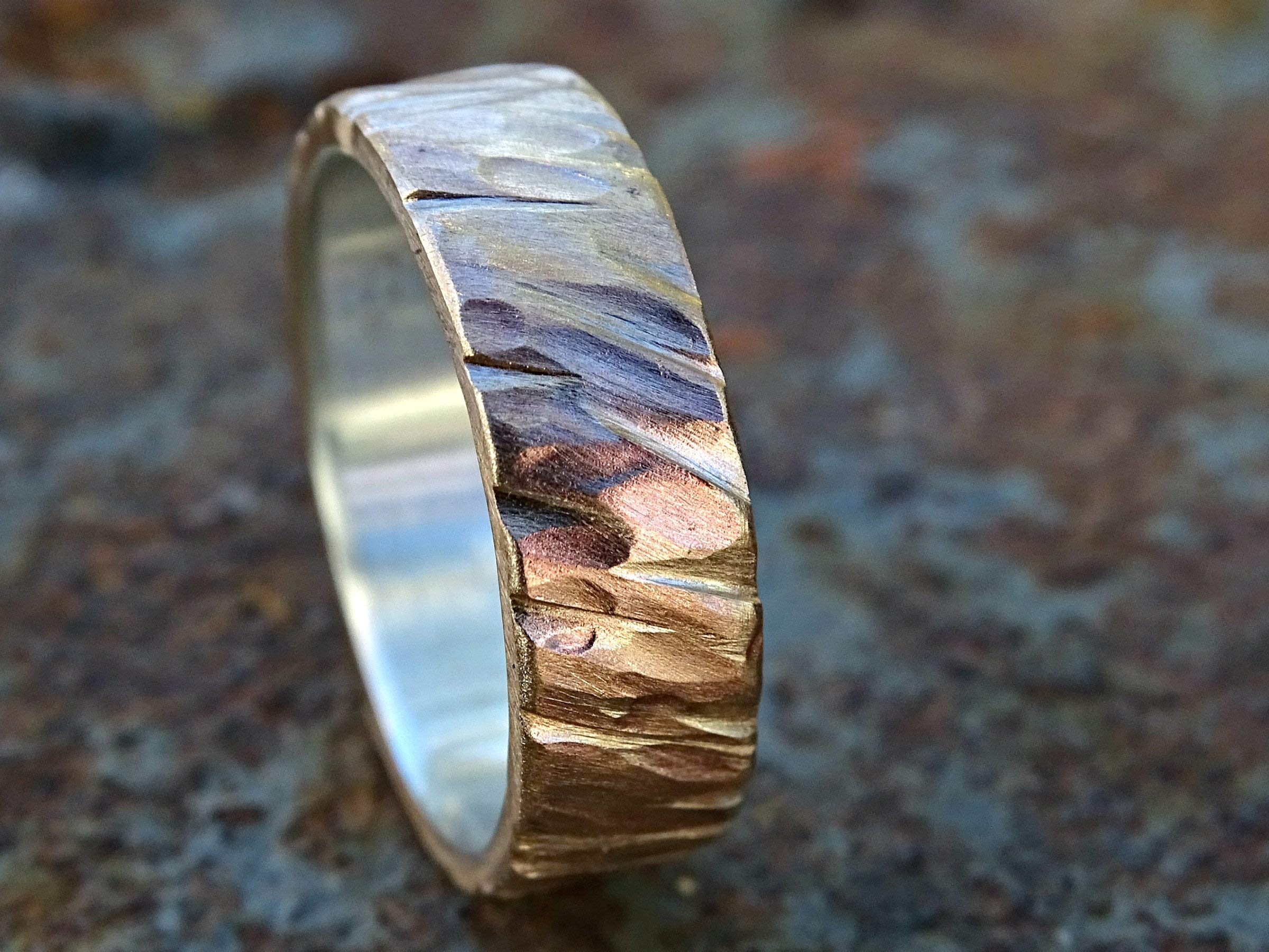 Handmade Bronze Wedding Band for Men - Unique Hammered Bronze & Silver Ring - Rugged & Stylish Men's Jewelry - Perfect Anniversary Gift for Him - Ideal for Weddings, Engagements & Everyday Wear