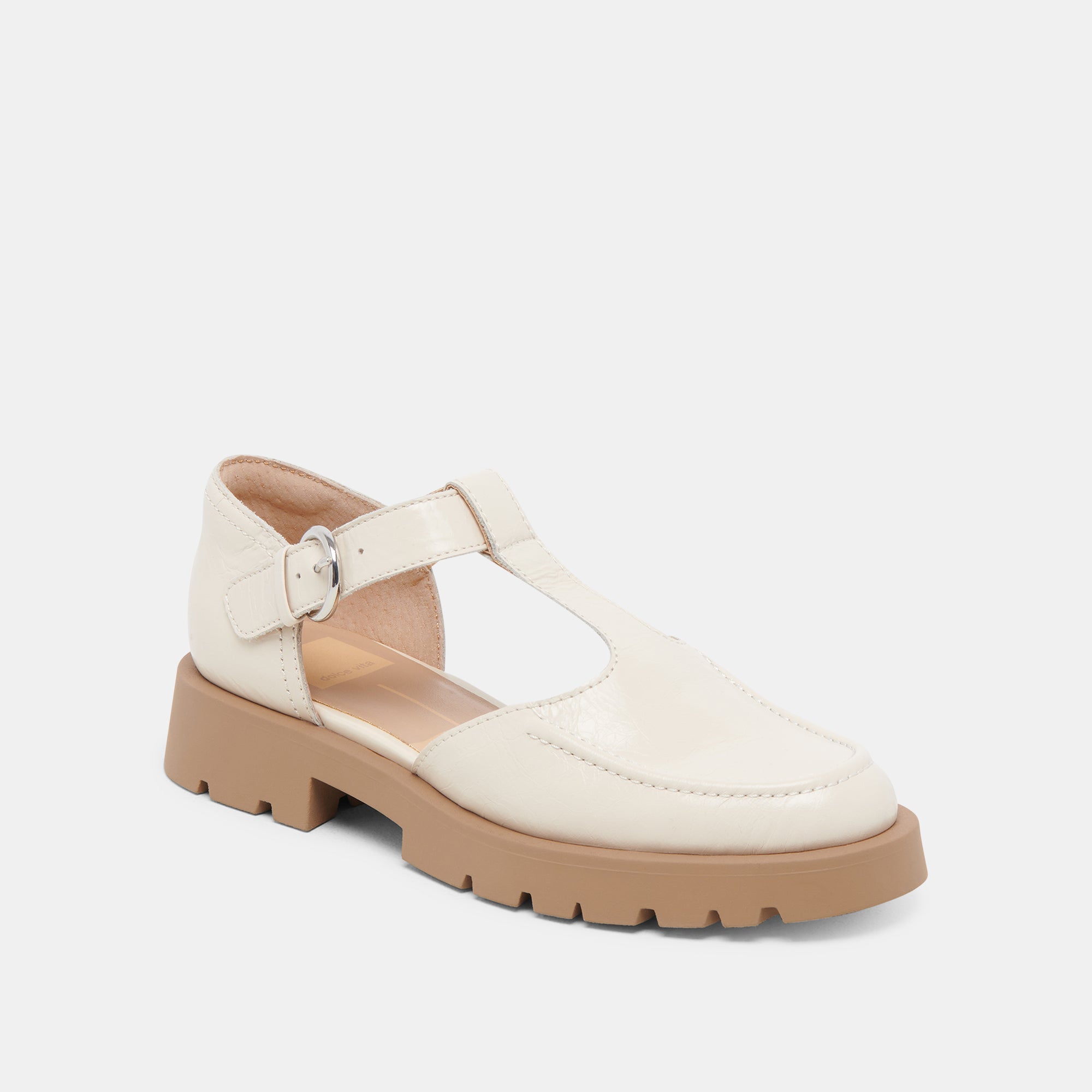 Emilio Flats Women's Cream Crinkle Patent Leather Shoes - Comfortable & Stylish for Work, Parties & Everyday Wear