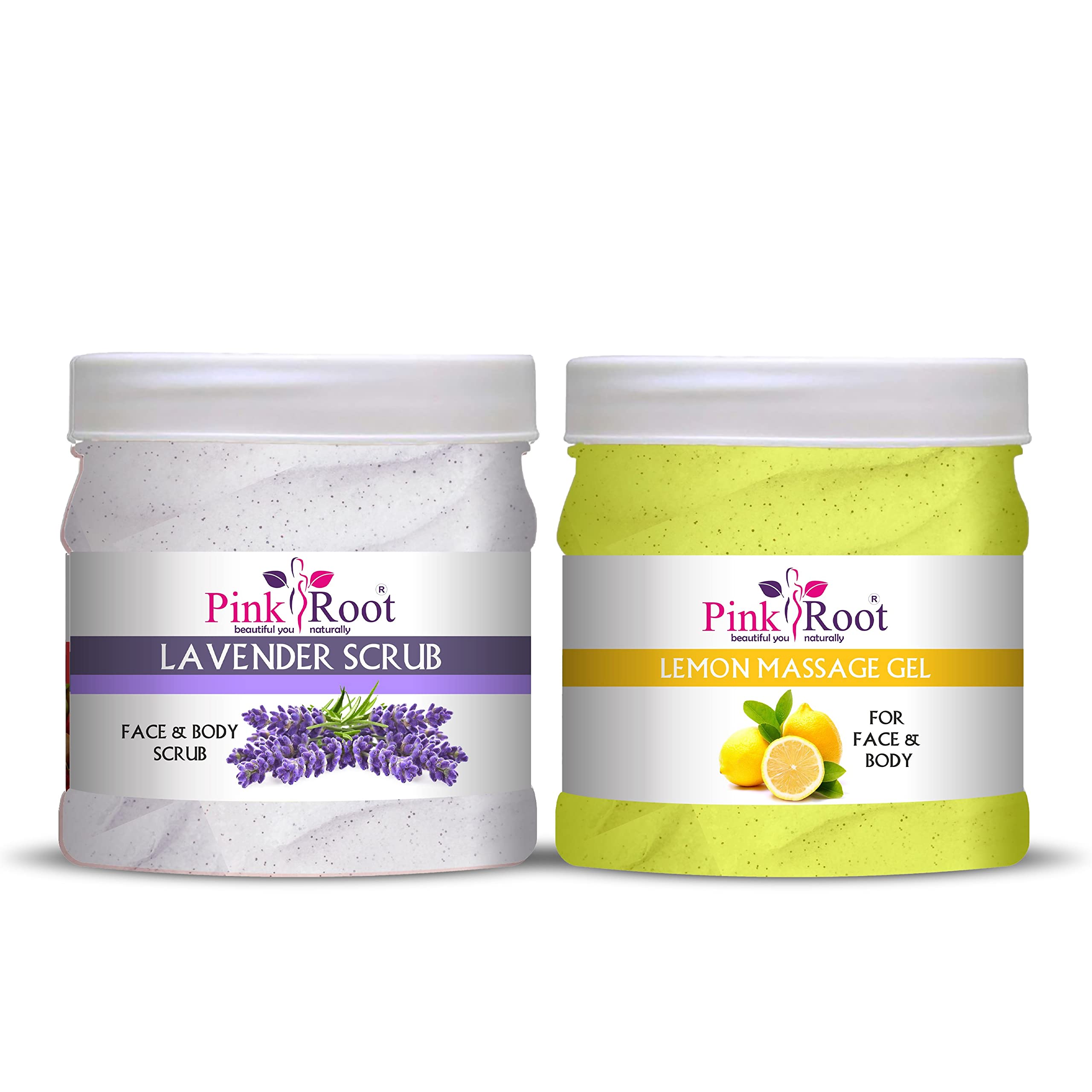 Pink Root Lemon Massage Gel & Lavender Scrub Set - 500ml Each for Relaxation & Exfoliation | Perfect for Spa, Aromatherapy & Home Self-Care