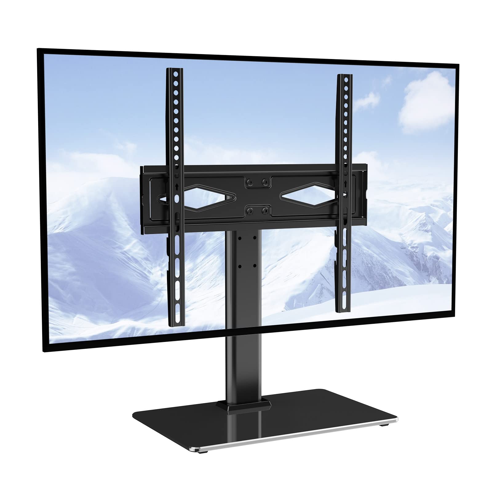 VEVOR Universal Swivel TV Stand for 32-55 Inch TVs - Height Adjustable Floor TV Mount with Tempered Glass Base for Living Room, Bedroom | Perfect for Home Theater, Gaming & Office Setup