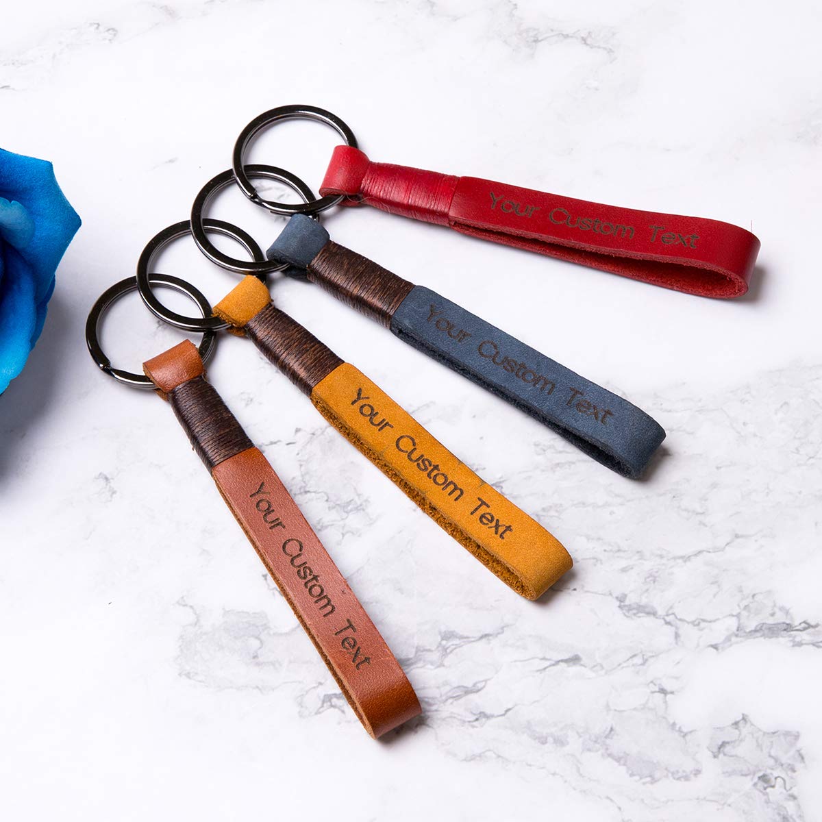 Personalized Leather Keychain - Custom Engraved Name Keyring, Genuine Leather Key Tag with Any Word (Ideal for Gifts, Travel, Office & Everyday Use)