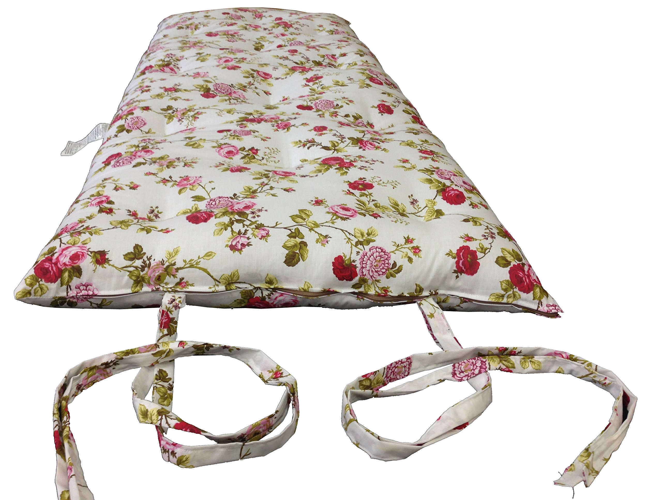 Premium Full-Size Rose White Traditional Japanese Floor Futon Mattress - Foldable Cushion Mat for Yoga, Meditation & Guest Bedding (54