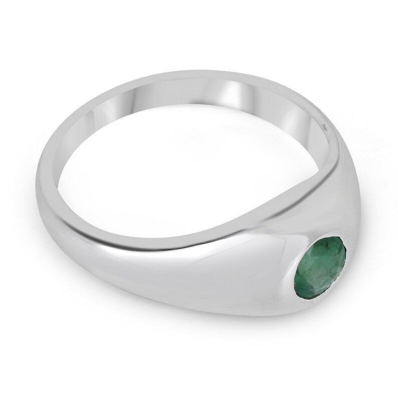 0.60ct Round Cut Unisex Sterling Silver Emerald Solitaire Pinky Ring for Men - Elegant Jewelry Gift for Wedding, Anniversary & Special Occasions