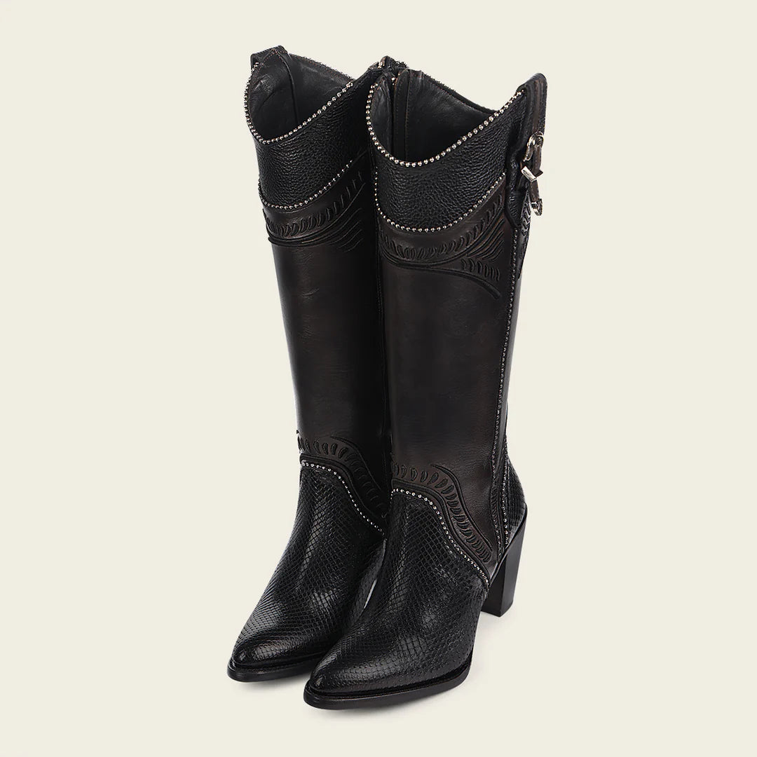 3F82PM Women's Cuadra Black Western Cowgirl Python Skin Knee High Boots - Stylish & Comfortable for Rodeo, Country Dance & Fashion Outfits