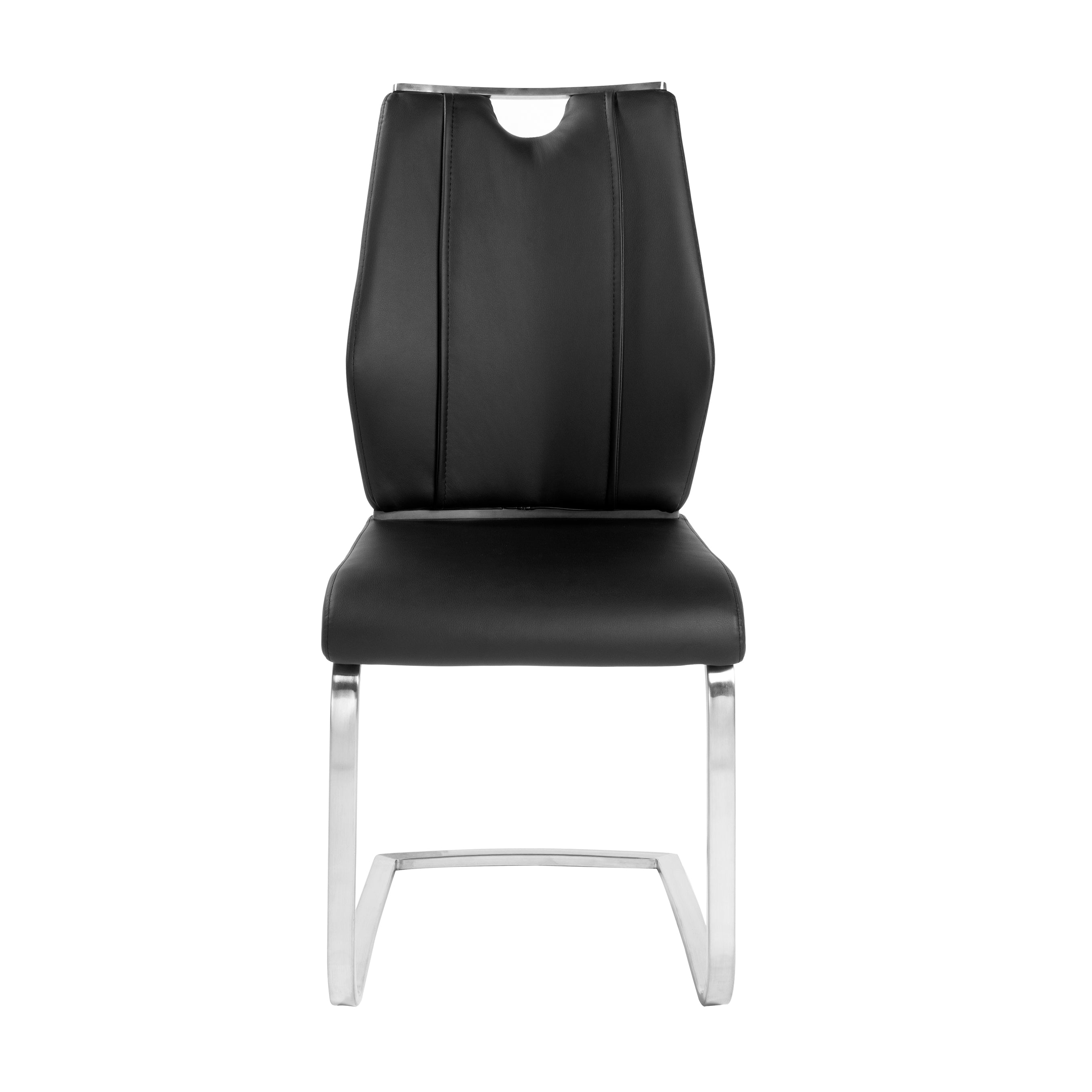 Lexington Side Leather Chair in Brushed Stainless Steel - Set of 2 Modern Dining Chairs for Home & Office | Perfect for Dining Rooms, Conference Tables & Lounge Areas