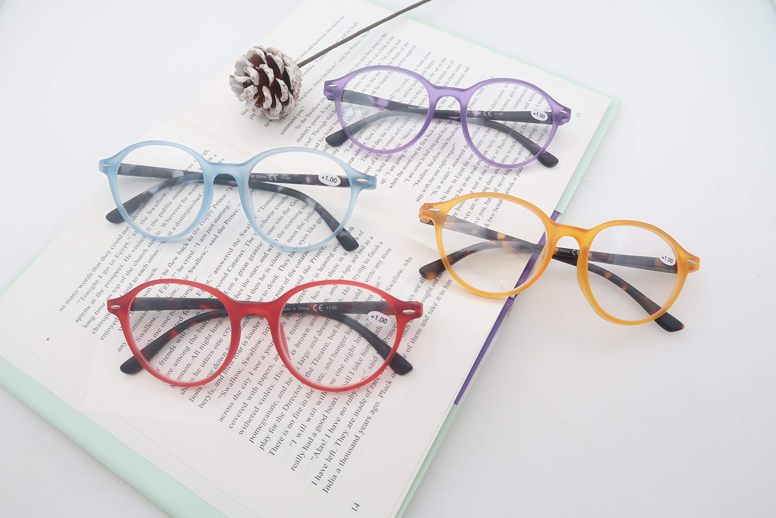 Stylish Women's Reading Glasses 4-Pack - Lightweight Comfortable Cheaters with Spring Hinges for Reading, Working & Daily Use