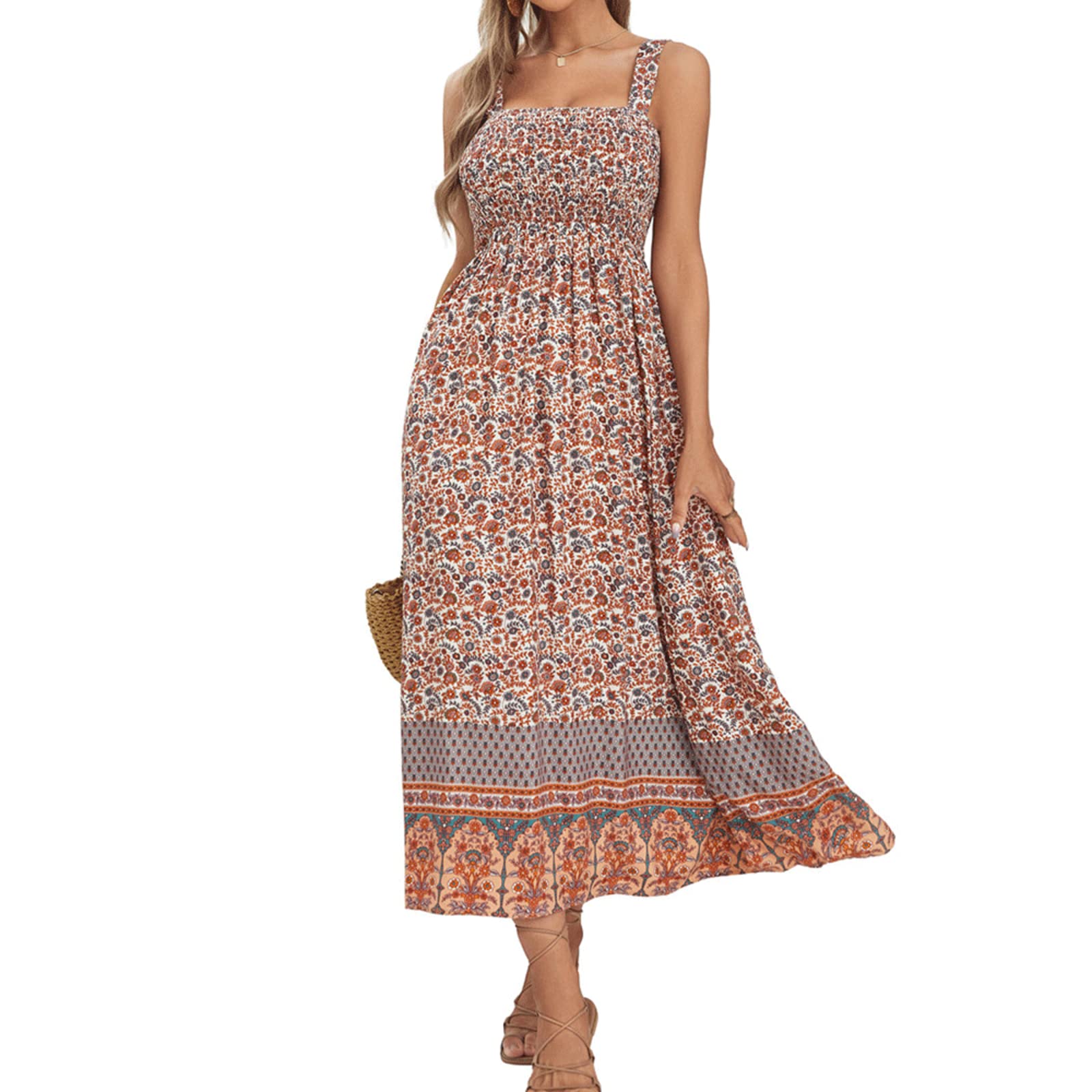 Stylish Green Women's Summer Dresses 2023 - Floral Print High Waist Suspender Skirt, Sexy Soft Sleeveless Long Dress for Women | Perfect for Beach Vacations, Date Nights & Summer Parties