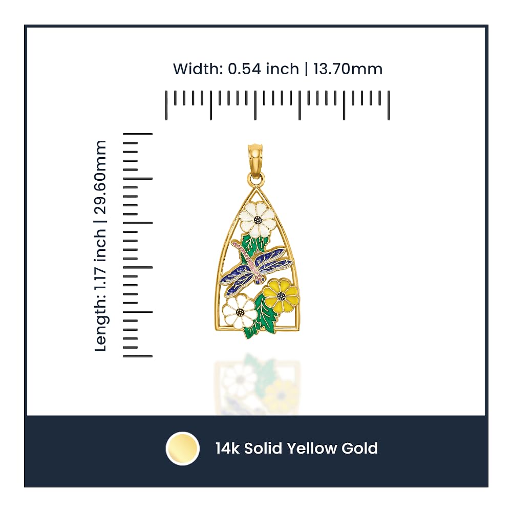 14K Solid Yellow Gold Dragonfly & Floral Triangle Pendant Necklace - Elegant Layering Chain for Women, Perfect for Everyday Wear & Special Occasions