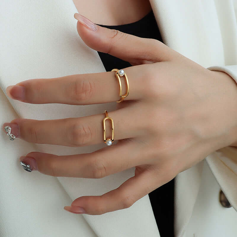 18K Gold Pearl Safety Pin Rings for Women - Elegant Vintage Jewelry Gift for Birthdays, Anniversaries & Special Occasions | A201