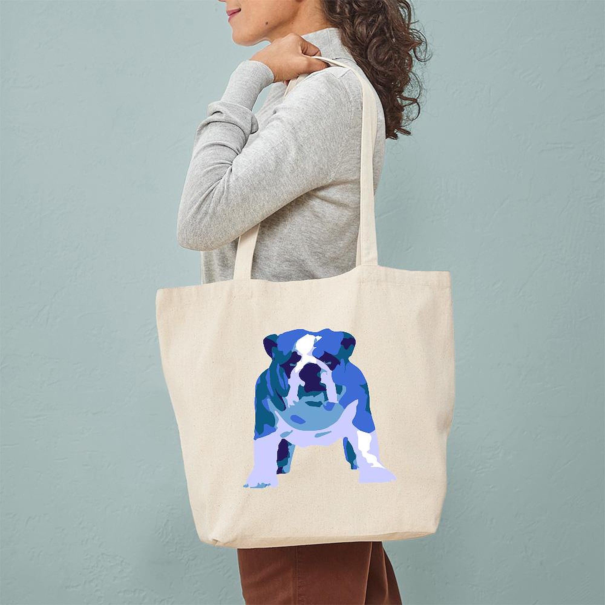 English Bulldog Pop Art Canvas Tote Bag - Reusable Natural Shopping Bag for Groceries, Beach & Work | Funny Dog Lover Gift