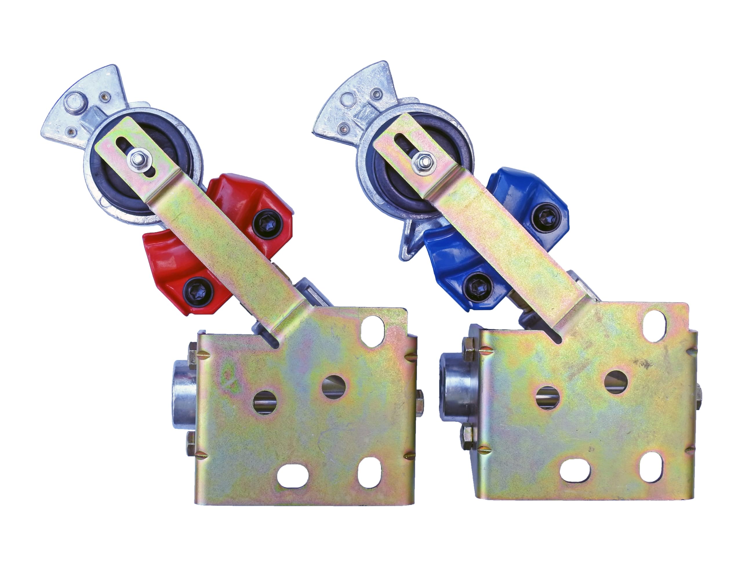 Red & Blue Angle Mount Swinger Gladhands for Tractor Trailer - Heavy Duty Truck Air Brake Couplers - Emergency & Service Line Connectors for Semi Trucks & Commercial Vehicles