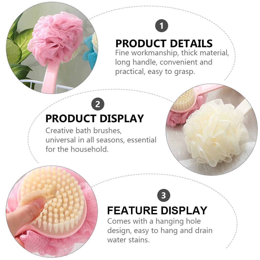 Healifty 2-Pack Long Handle Back Scrubber Brush - Exfoliating Bath & Shower Brush with Soft Bristles for Deep Cleaning, Foot Scrubber & Body Wash Sponge - Perfect for Wet or Dry Skin Exfoliation in Bathroom, Spa & Home Use