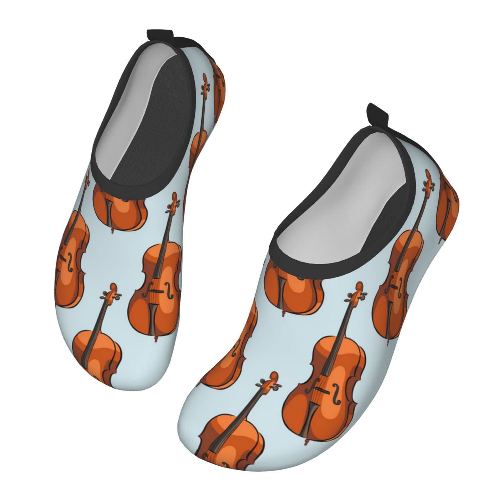 **Cello Pattern Quick-Dry Non-Slip Water Shoes for Adults - Barefoot Aqua Socks for Swimming, Yoga, Beach & Water Sports**    *(Use for: Pool, Surfing, Kayaking, Snorkeling, Beach Walks & Water Aerobics)*