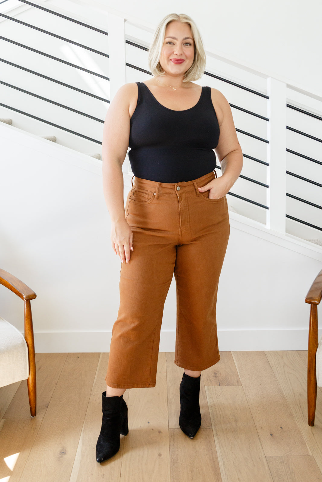 Briar High Rise Control Top Wide Leg Crop Jeans in Camel - Comfortable Stretch Denim Pants for Women, Casual & Office Wear