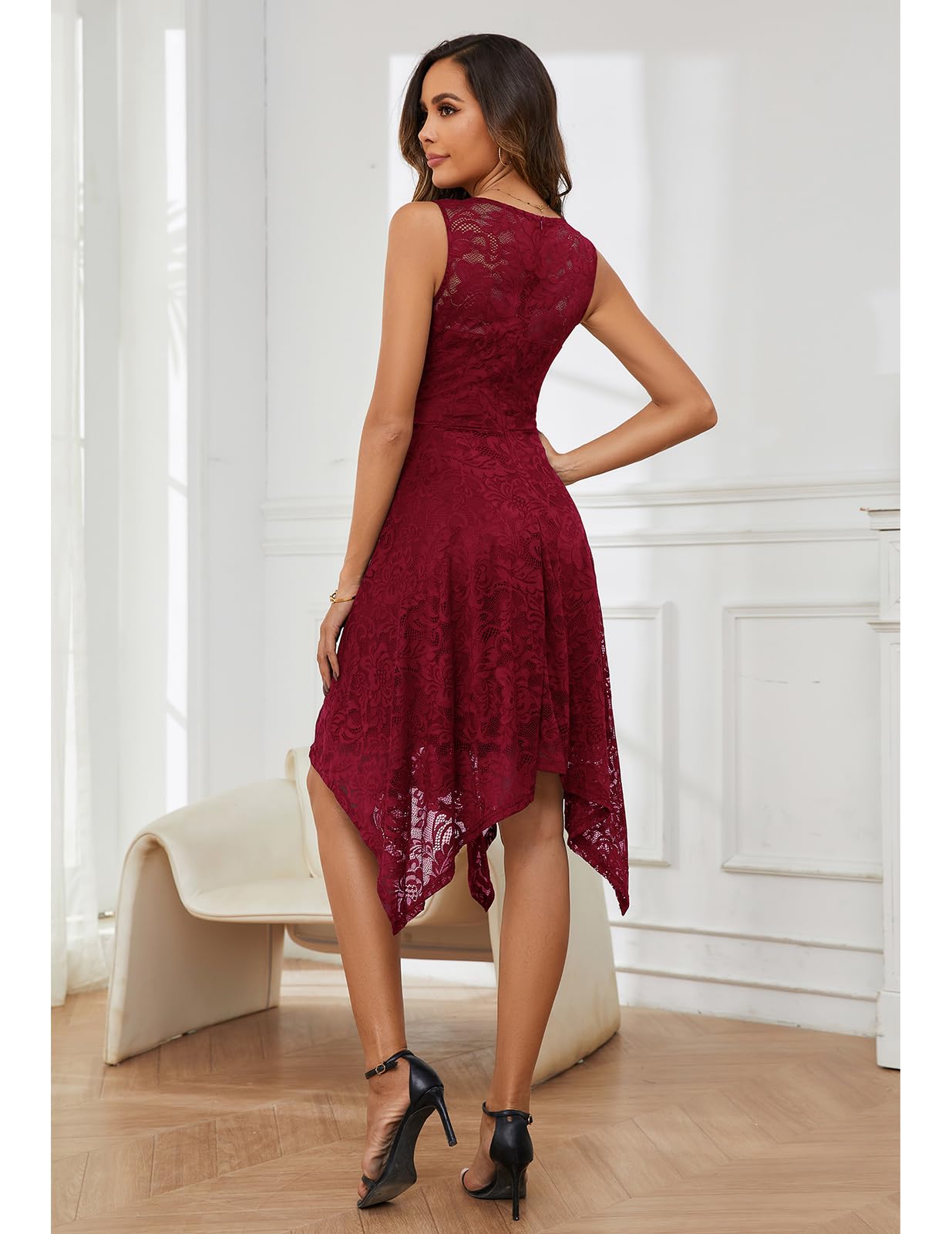 Meetjen Women's Cocktail Party Dress 2025 - Elegant Handkerchief Hem Lace Formal Gown for Wedding Guest, Bridesmaid & Prom | Perfect for Evening Parties, Galas & Special Occasions