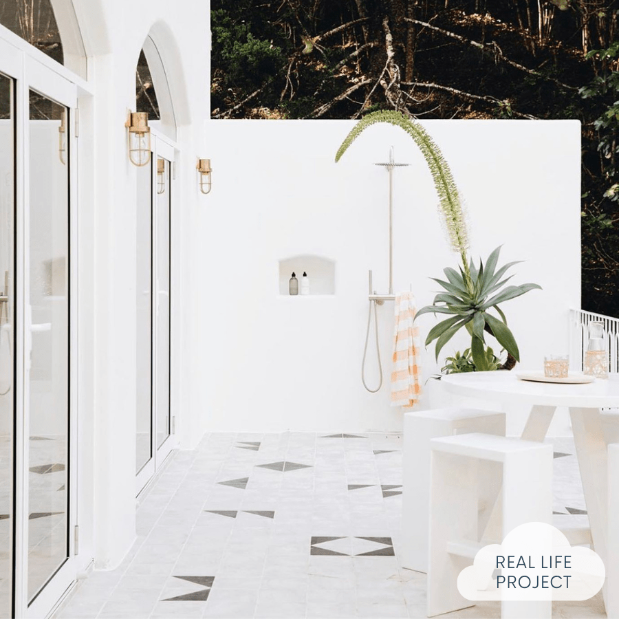 Premium White Encaustic Look Square Tile for Bathroom & Kitchen Flooring - Waterproof Ceramic Mosaic Tile for Coastal & Beach House Decor