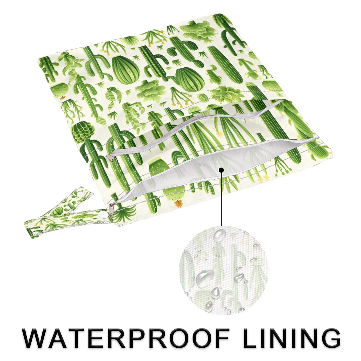 Waterproof Green Cactus Wet Dry Bag 2-Pack - Reusable Travel Laundry Bag, Swimsuit Storage & Cloth Diaper Organizer for Beach, Pool, Gym, Yoga - Ideal for Swimming, Baby Care & Sports Activities