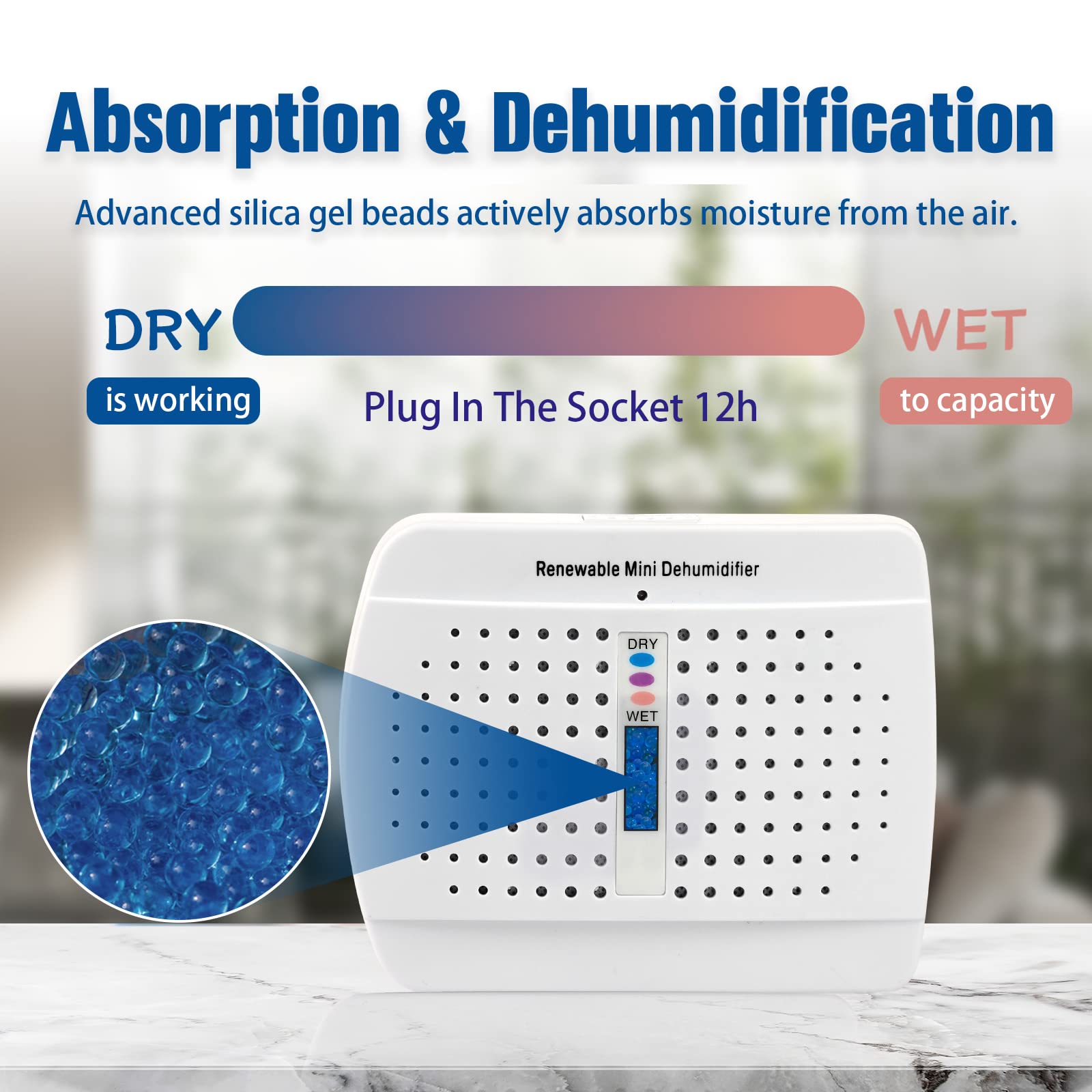 Rechargeable Small Dehumidifier for Home - Portable Moisture Absorber for Closet, Bathroom, Cabinet & Gun Safe | Compact & Renewable Air Dryer to Prevent Mold & Rust | Perfect for Basements, RVs & Small Spaces