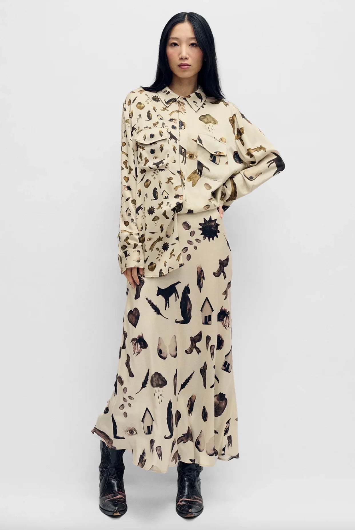 BIAS CUT LONG SKIRT MIRACLES HAZELNUT - Elegant Flowy Maxi Skirt for Women | Perfect for Summer, Beach, and Boho Style Outfits