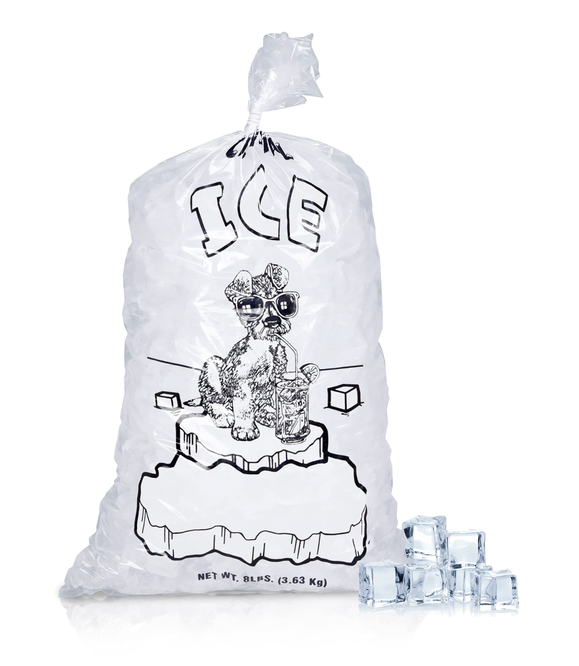 APQ 1000 Pack 10x20 Open Top Ice Bags with Twist Ties - 1.5 Mil Thick BPA Free Food Grade Plastic - Crystal Clear Printed Ice Bags (8 lbs) - Perfect for Party Coolers, Commercial Ice Machines & Food Storage