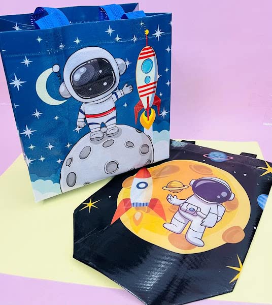 AMANVANI Medium Space Themed Gift Bags - Cartoon Party Favors for Kids Birthday Goodie Bags, Boys & Girls Return Gifts (Pack of 10) - Perfect for Space Themed Parties, School Events & Birthday Celebrations