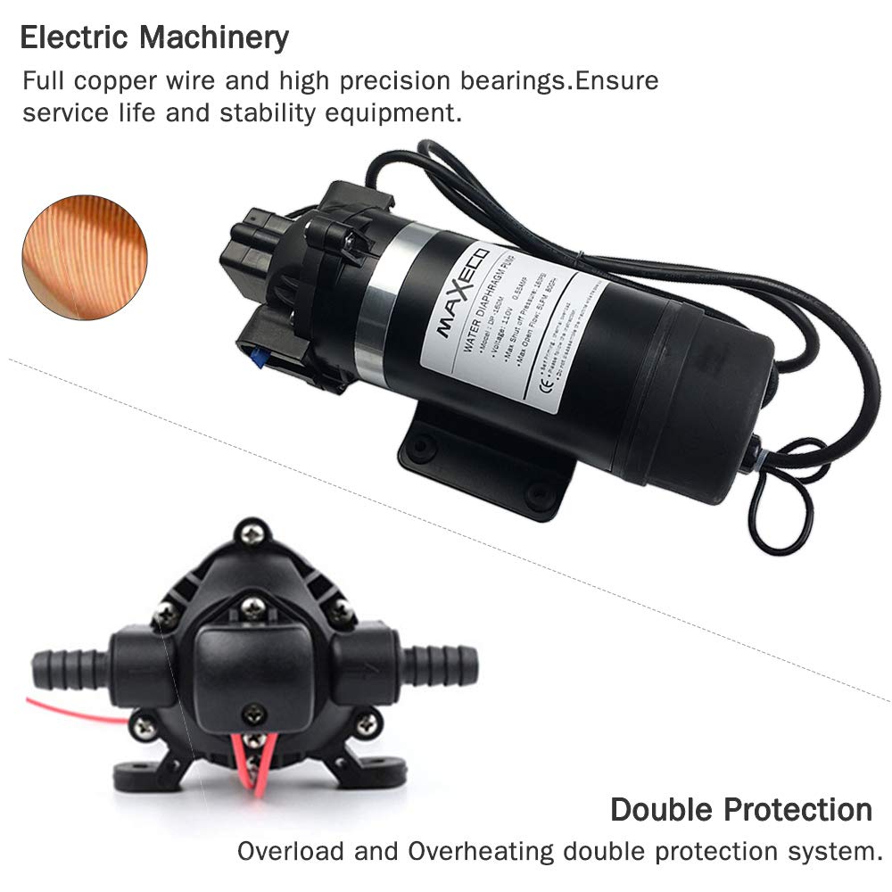 MAXECO 110V 160PSI High Pressure Diaphragm Water Pump - Self Priming 80GPH 5LPM Water Pressure Booster for Home, RV, Boat & Marine Use - Perfect for Misting Systems, Caravan Water Supply & Sprayer Applications