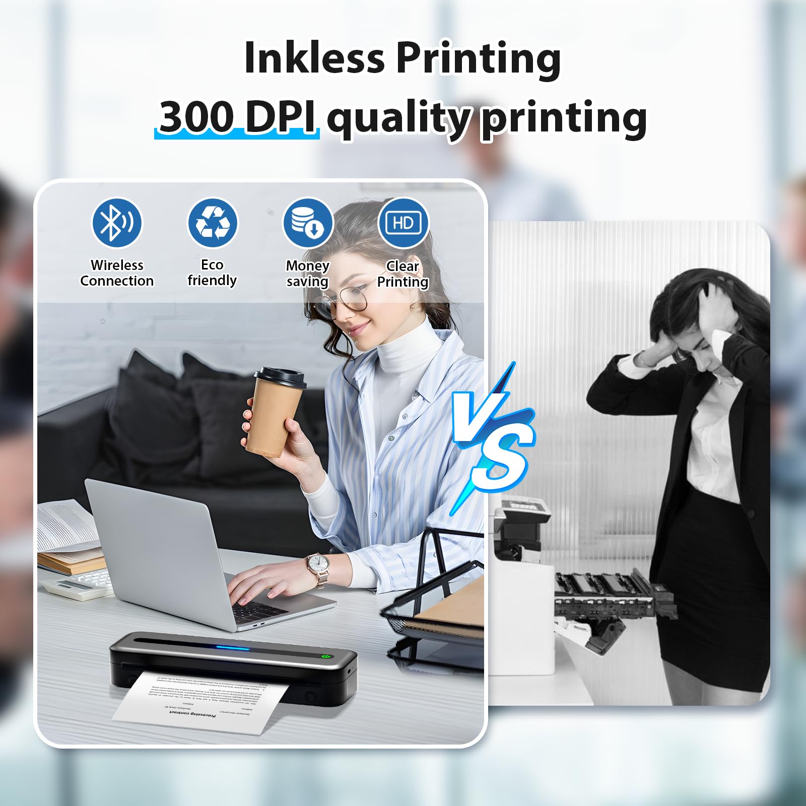 Portable Thermal Printer - Wireless M832 Printer for Travel, Phone & Laptop - Inkless Printing for Office, Home & Car - Supports 8.5x11