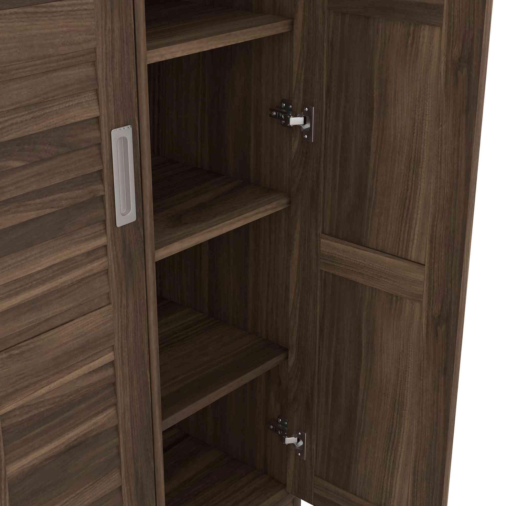 ATY Freestanding Wardrobe Closet with Storage Shelves & Hanging Rod - 2 Sliding Doors Clothes Organizer Armoire for Bedroom - Walnut Finish | Perfect for Small Spaces, Apartment Storage & Bedroom Organization